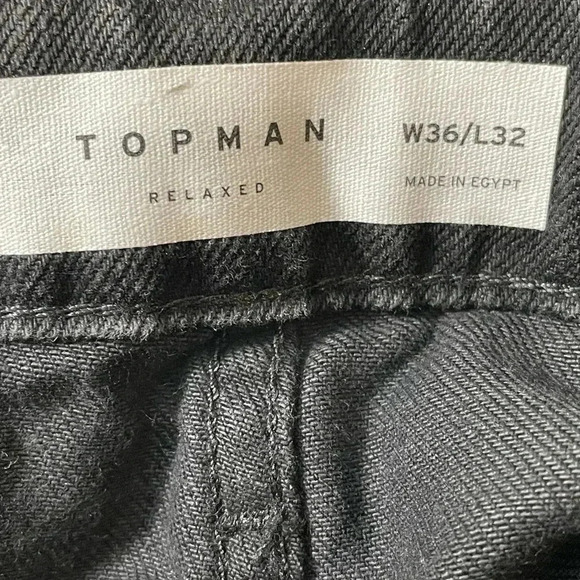 Topman Size 36 x 32 Relaxed Fit Jeans Black Button-Fly Denim Cotton Pants NEW - Picture 2 of 7